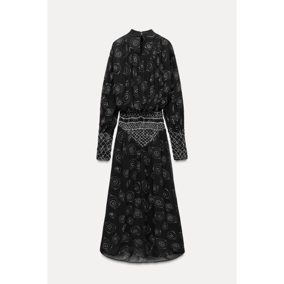 Zara Womens Midi Dress Size XS Long Sleeve Black Beaded Printed 7521/246 NWT - Picture 6 of 16